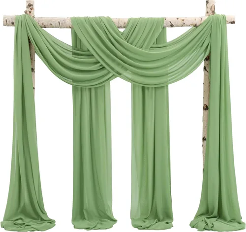 Miniatura 28 de Cortinas de arco de boda, 8 paneles de 28" x 20 pies, cortinas de tela de gasa blanca para ceremonia y recepción Blanco