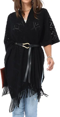 Miniatura 35 de Soul Young - Chal de punto para mujer, poncho con flecos y capa