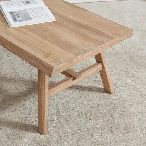 Miniatura 6 de Wnutrees - Mesa de café de 43" de madera maciza estilo casa de campo, mesa central rústica rectangular para sala de estar, natural