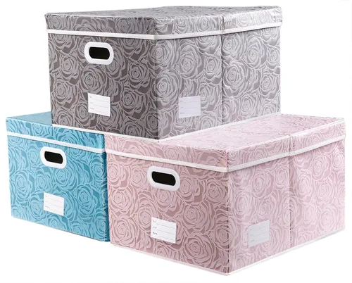 Miniatura 18 de PRANDOM Caja de almacenamiento plegable más grande con tapa [1 unidad] Contenedor Cesta Organizadora Cubo de Almacenamiento Decorativo de Tela
