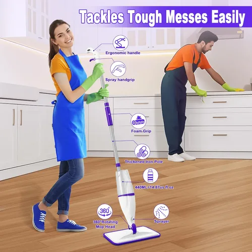 Miniatura 3 de Trapeadores en aerosol para limpieza de suelos de madera dura: mopas húmedas EXEGO con 5 almohadillas recargables de microfibra para Swiffer Morado