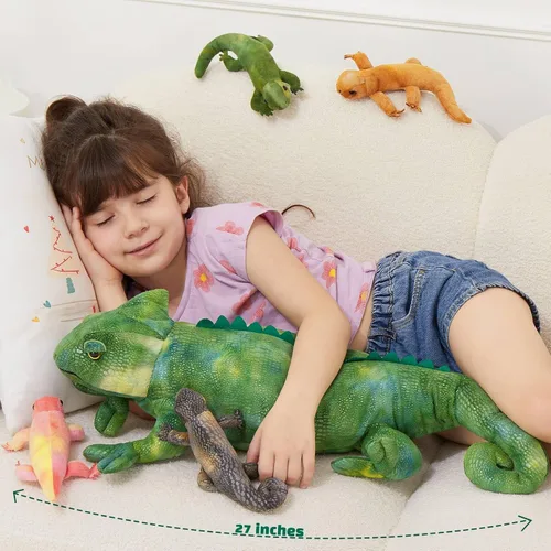 Miniatura 3 de MorisMos - Animales de peluche de lagarto, mamá camaleón gigante de 27 pulgadas con 4 lagartos bebés, juguetes para niños y niñas, mamá iguana
