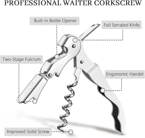 Miniatura 2 de HYZ Paquete de 2 sacacorchos para camarero, llave de vino profesional para servidores, camarero con cortador de lámina, abridor manual de botellas