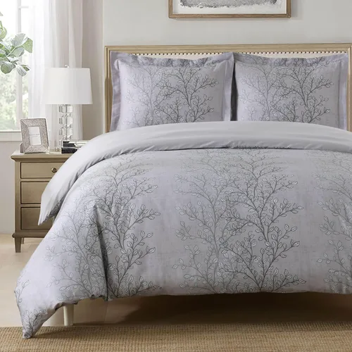 Miniatura 14 de Royal Hotel Meridian - Juego de funda de edredón y funda de almohada (3 piezas, 100% algodón, 300 hilos), Algodón, Full/ Queen Gris