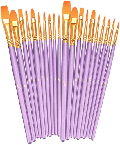 Miniatura 14 de BOSOBO Juego de 6 pinceles de pintura, 60 pinceles de punta redonda puntiaguda, pinceles de nailon para artistas del cabello acrílicos para aceite
