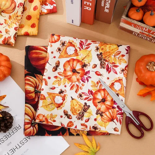Miniatura 4 de Whaline Paquete de 12 piezas de tela de algodón de otoño de 18 x 22 pulgadas, acuarela, calabaza, arce, girasol, cuartos, acolchados, telas