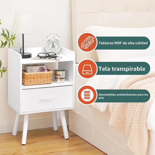 Miniatura 4 de Yoobure - Mesita de noche moderna con cajón, mesas de cabecera, mesitas de noche de mediados de siglo con estante de almacenamiento abierto, mesa