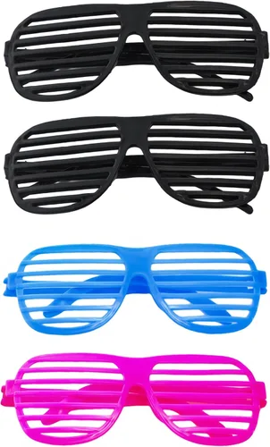 Paquete de 4 lentes negros y neón para obturador, gafas retro ranuradas, divertidas gafas de los años 80 y 90, recuerdos de fiesta, cumpleaños,