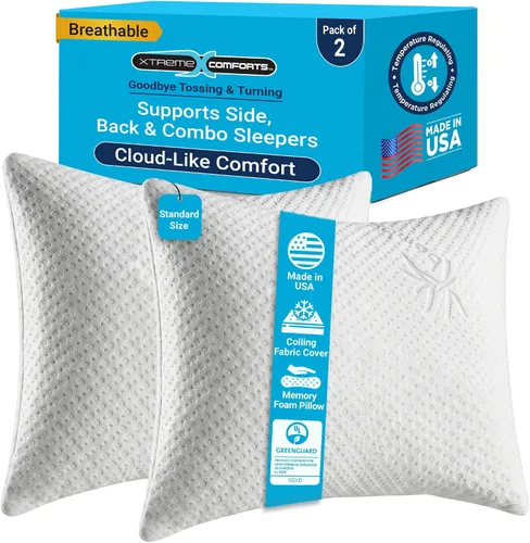 Miniatura 16 de Xtreme Comforts Almohadas de cama para dormir (paquete de 2) Almohadas ajustables de espuma viscoelástica triturada con funda de enfriamiento