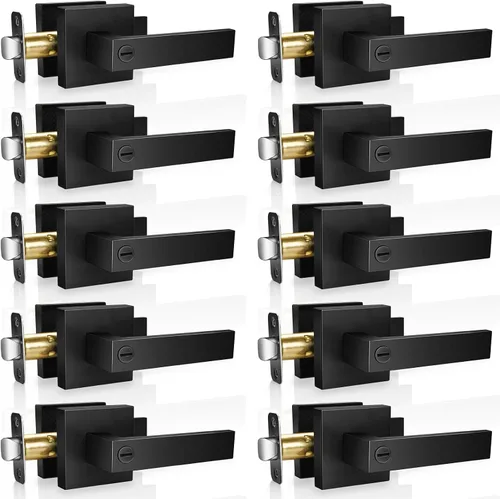 Manija de puerta de privacidad, paquete de 10 manijas de puerta color negro mate, perilla de puerta interior sin llave con cerradura para dormitorio