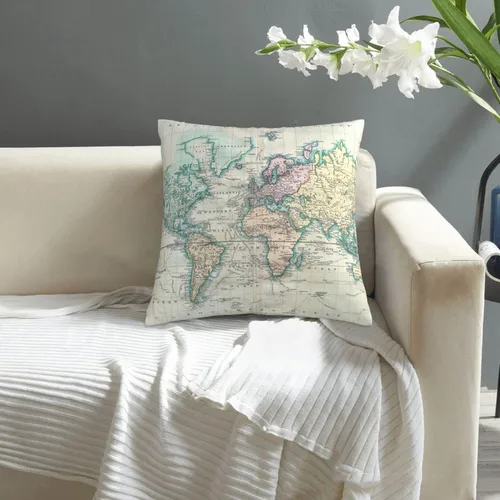 Miniatura 7 de Funda de almohada decorativa colorida con mapa del mundo para sofá, cama, hogar, 18 x 18 pulgadas