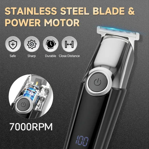 Miniatura 3 de Cortadora de barba para hombres, maquinilla de afeitar eléctrica 5 en 1 para hombres, cortadora de pelo inalámbrica, kit de aseo impermeable