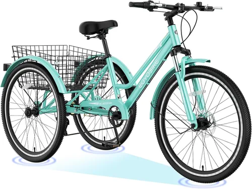 Miniatura 24 de H&ZT Triciclo para adultos, bicicleta de 3 ruedas, triciclo crucero, con cambio de 7 velocidades, manilla de freno de estacionamiento, paso bajo