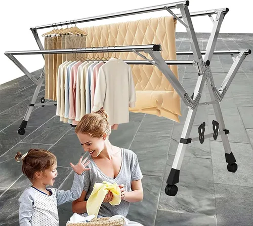 Miniatura 4 de Collapsible Clothes Drying Rack Foldable with Wheels, Heavy Duty Stainless Steel Laundry Stand for Drying Clothes, Towels, and Linens.1.2,1.6m