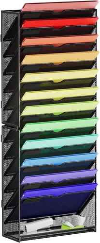 Miniatura 7 de Marbrasse Organizador de archivos de pared colgante de 10 niveles, soporte para archivos de pared para papeles, portapapeles de archivos