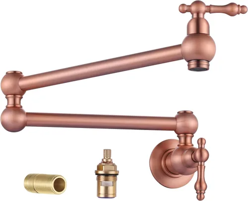 Miniatura 13 de WOWOW Grifo Llenador de Ollas Dorado, Grifo Plegable de Cobre de Montaje en Pared con 2 Manijas con Brazos Oscilantes de Doble Articulación, Grifo