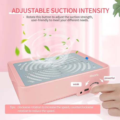 Miniatura 3 de SAVILAND Colector de Polvo para Uñas con Lámpara – Potente Ventilador de Vacío para Uñas 40W Colector Extractor de Polvo Eléctrico Máquina de A-Rosa