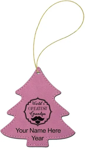 Miniatura 2 de LaserGram Personalized Christmas Ornament, World's Greatest Grandpa, Faux Leather, Custom Laser Engraved Gift Idea (Tree Shape, Pink)