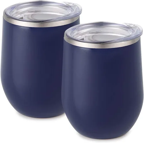 Miniatura 39 de Maars Bev - Vaso de vino de acero inoxidable sin tallo con tapa, aislado al vacío de 12 onzas, a prueba de derrames, apto para viajes, vasos midnight