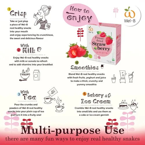 Miniatura 3 de Wel-B Bocadillos de frutas liofilizadas, fresas frescas liofilizadas para obtener una textura saludable y crujiente mientras conservan el sabor