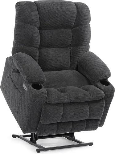 Miniatura 14 de EONIX Sillón reclinable Lay Flat Power Lift con calor y masaje, silla eléctrica de elevación de doble motor para ancianos para recuperación Gris
