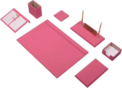 Miniatura 13 de Juego de escritorio de cuero, juego de organizador de escritorio, accesorios de escritorio de oficina, soporte para calendario, 9 accesorios