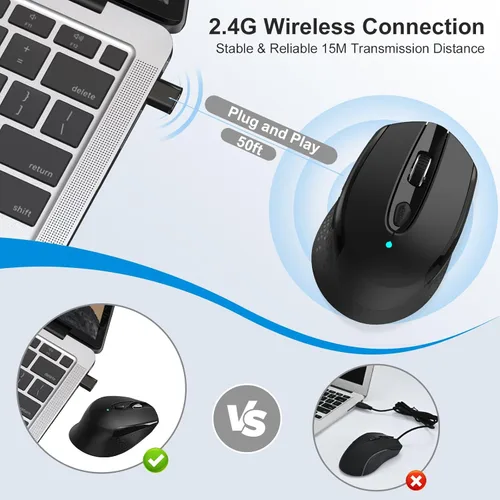 Miniatura 3 de RaceGT - Ratón inalámbrico USB C, tipo C silencioso para MacBook Air/Pro, ratones de computadora de 2.4 G inalámbricos con 6 botones y 3 niveles