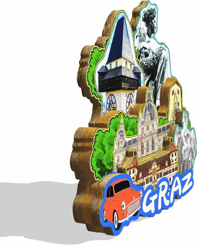 Miniatura 2 de Imán de Austria Graz para nevera, diseño de madera en 3D, monumentos coleccionables, decoración hecha a mano