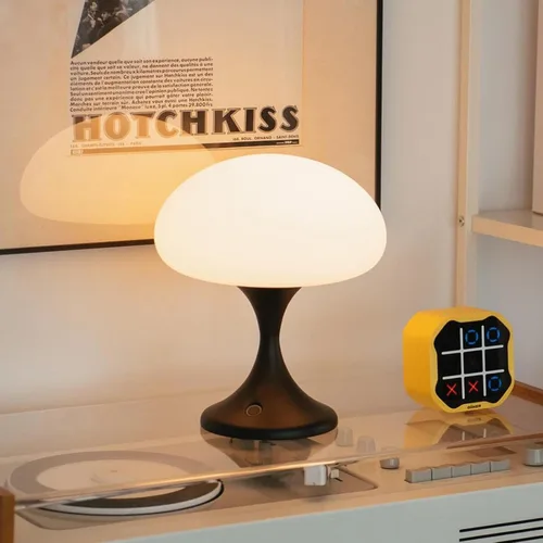 MAGCHARM Lámpara de mesa recargable LED de 5 W con pantalla de cristal, pequeña luz táctil retro regulable con 3 temperaturas de color, luz estética