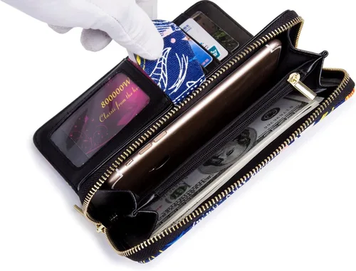 Miniatura 150 de Cartera de mano para mujer, estilo bohemio, con RFID, elegante, espaciosa con correa para viajes, capacidad para tarjetas, teléfono, dinero