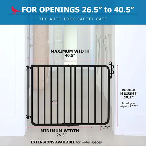Miniatura 2 de Cardinal Gates MG15 Puerta de bebé con bloqueo automático para escaleras, puerta ajustable para perros para interiores, hecha de aluminio para Negro