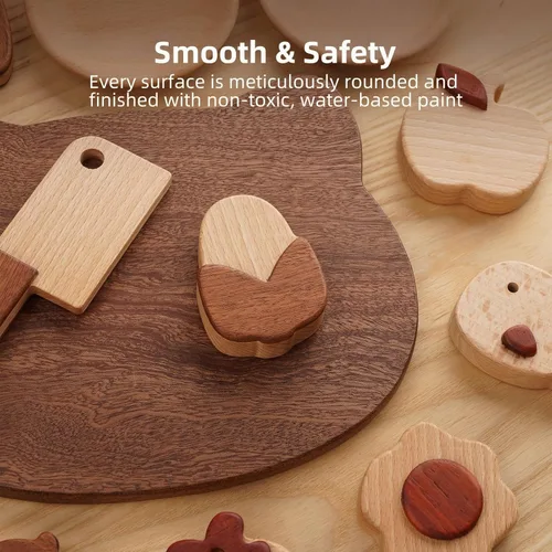 Miniatura 3 de Juguetes de madera para niños Juego de accesorios de cocina de juego de simulación Tabla de cortar de madera y juego de cuchillos de frutas