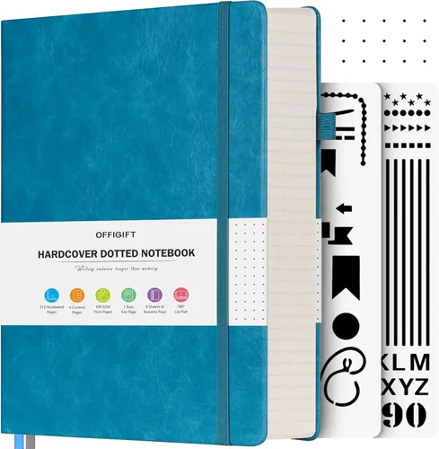 Miniatura 7 de Cuaderno de puntos, 312 páginas numeradas, cuaderno grande B5 de cuero de tapa dura, cuaderno de 3.53 oz/yd² con páginas de índice, diario de puntos