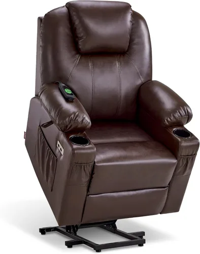 Miniatura 25 de MCombo Sillón reclinable eléctrico con capacidad de elevación, masaje y calor para ancianos, 3 posiciones, 2 bolsillos laterales y portavasos