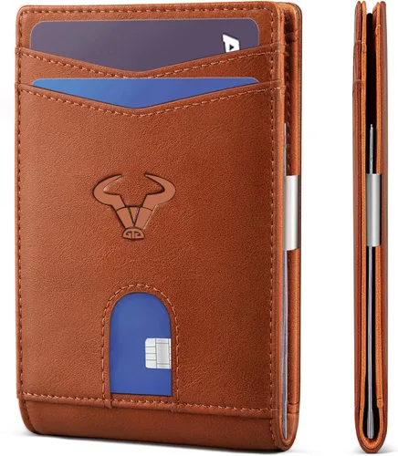 Cartera Bulliant fina para hombre, cartera de piel para hombre con bolsillo delantero para tarjetas, 7 x 10 x 27cm (3" x 4.3"), 11 tarjetas+clip