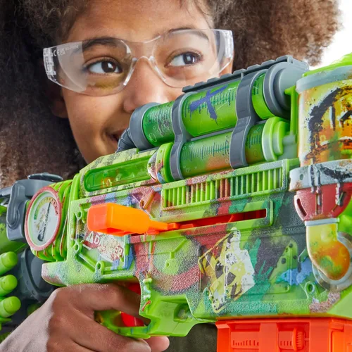 Miniatura 8 de Nerf Zombie Corrupter Dart Blaster, 22 dardos Nerf Elite, 18 pinzas de dardos, almacenamiento de dardos, acción de pernos, juegos al aire libre, a