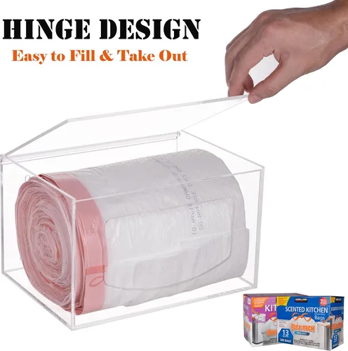 Miniatura 4 de Dispensador de bolsas de basura extra grande con tapa, soporte de acrílico apilable para bolsas de basura debajo del fregadero, montado en la pared