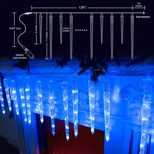 Miniatura 4 de Joomer Luces azules de carámbanos de Navidad, 13 pies, 20 tubos, 90 LED, 8 modos de luces de carámbano con función de temporizador, luces de cadena