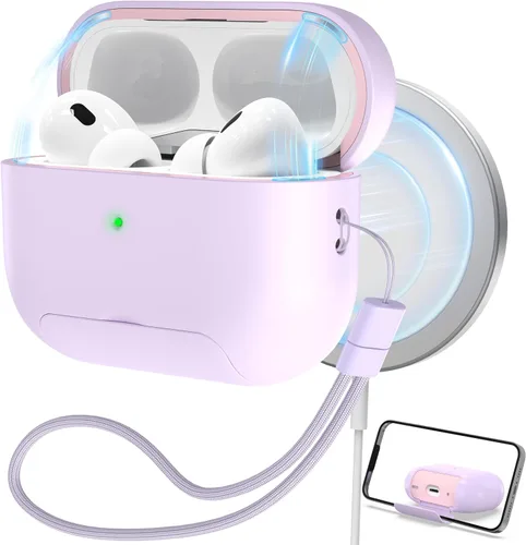 Miniatura 11 de RFUNGUANGO Funda protectora para AirPods Pro de 2ª generación, con función de soporte para teléfono, bloqueo de cubierta magnética, para AirPods Pro