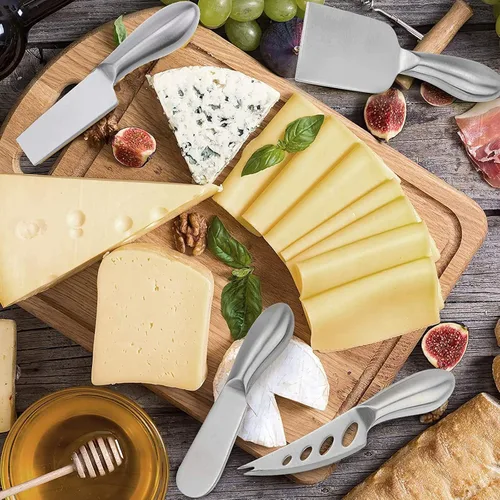 Miniatura 8 de VANRA Juego de 6 cuchillos de queso de acero inoxidable con esparcidor de mantequilla y tenedor para tablas de embutidos y platos de queso