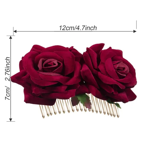 Miniatura 5 de Bememo Paquete de 2 pinzas para el pelo de rosas para mujer, peines laterales de rosas, flores flamencas, disfraces del Día de los Muertos