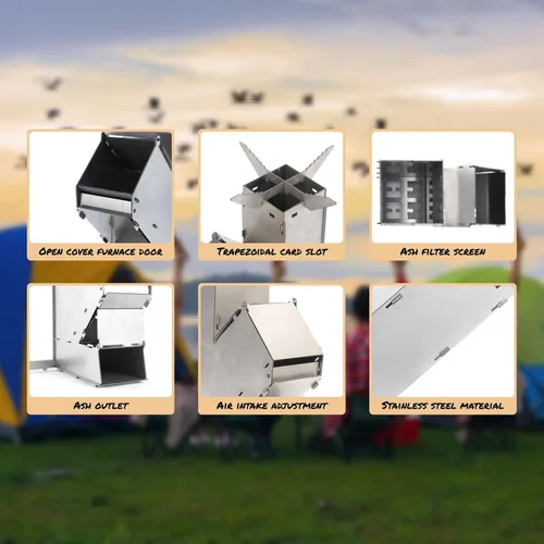 Miniatura 8 de Estufa de leña desmontable para acampar Estufa de cohete Estufa portátil duradera conveniente de acero inoxidable desmontable