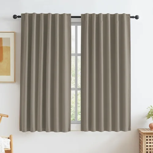 Miniatura 54 de Paneles de cortinas de ventana 100% opacas, con trabillas traseras, bolsillo para barra, gancho, cinturón, aspecto plisado, cortinas para sistema