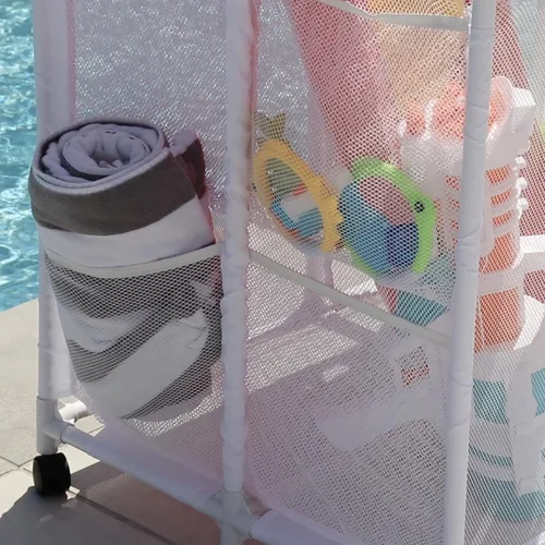 Miniatura 6 de Organizador y soporte de equipos de almacenamiento para piscina - Churros de piscina, juguetes, pelotas y flotadores, contenedor de malla rodante