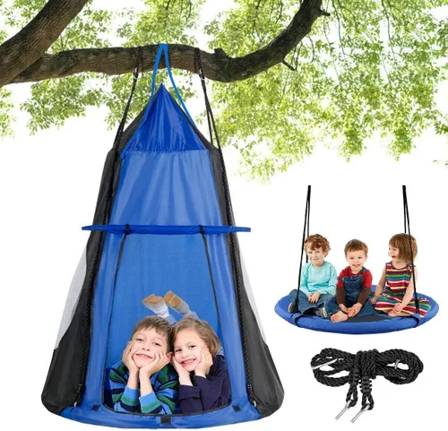 Costzon Juego de silla colgante desmontable para niños 2 en 1 con tienda de campaña, asiento de columpio tipo nido para niños y niñas, columpio para
