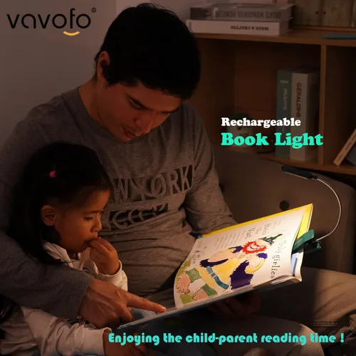 Miniatura 2 de VAVOFO - Luz de lectura recargable para libros en la cama para niños, 7 LEDS con luz blanca cálida de 9 niveles, lámpara de cuidado de ojos con Verde