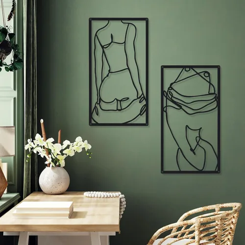 Miniatura 6 de Cindeer 4 piezas de arte de pared de metal minimalista abstracto para mujer, línea de arte de pared, dibujo de líneas de metal, arte colgante