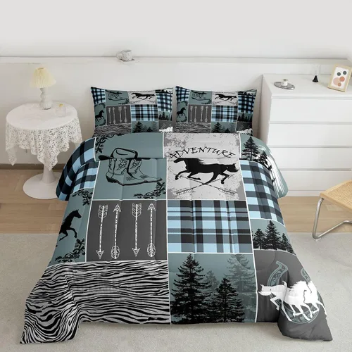 Miniatura 230 de Juego de edredón de oso y ciervo, tamaño individual, ropa de cama de animales salvajes de caza, colcha rústica de cabaña, casa de campo, cuadros