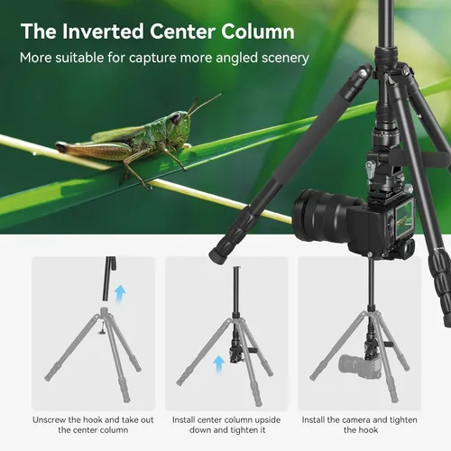 Miniatura 9 de SmallRig CT195 Kit de trípode de video, trípode de cámara de 73 pulgadas con cabezal fluido de inclinación panorámica para disparo