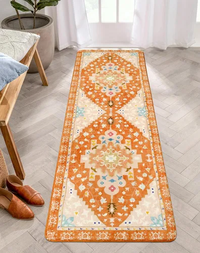 Miniatura 29 de Uphome Alfombra de baño vintage, azul, bohemio, antideslizante, oriental, suave, lavable a máquina, lindas alfombras de baño tribales florales